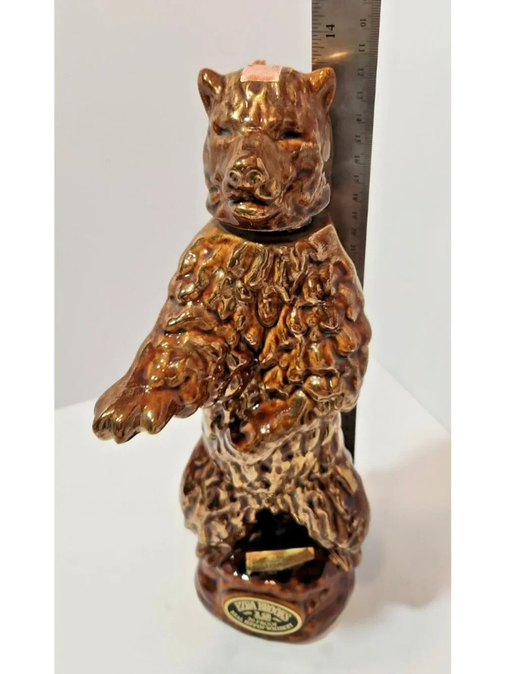 Vintage Ezra Brooks Standing Gold Bear Whiskey Decanter Figurine Empty 1968